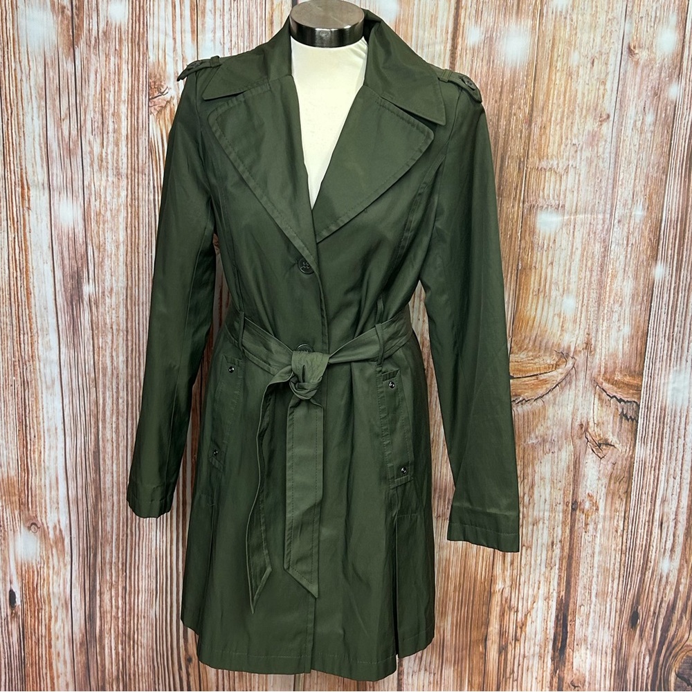 Classic Olive Green Trench Coat - Women's Belted Jacket